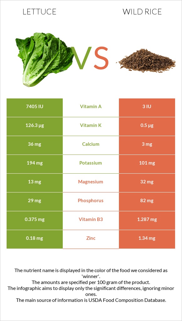 Lettuce vs Wild rice infographic