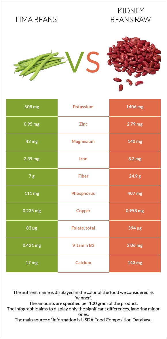 Lima bean vs Kidney beans raw infographic