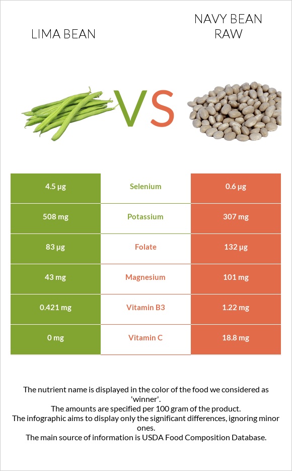 Lima bean vs Լոբի սպիտակ նևի հում infographic