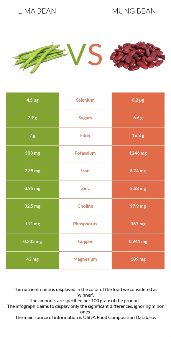 Lima bean vs Mung bean infographic