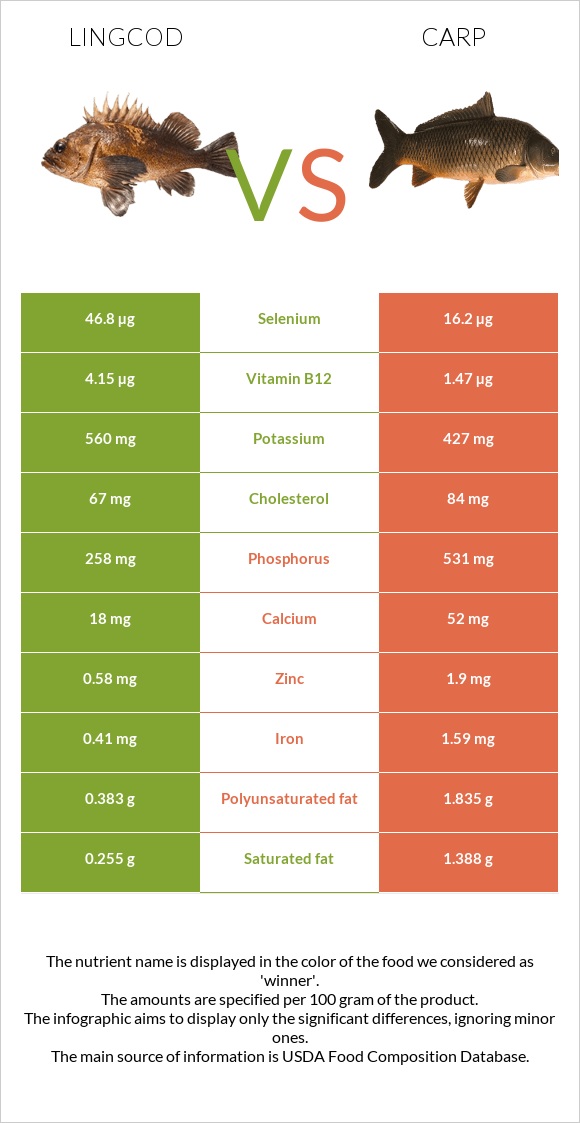 Lingcod vs Carp infographic