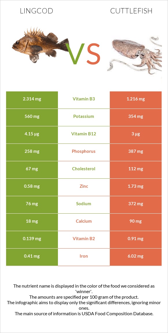 Lingcod vs Cuttlefish infographic