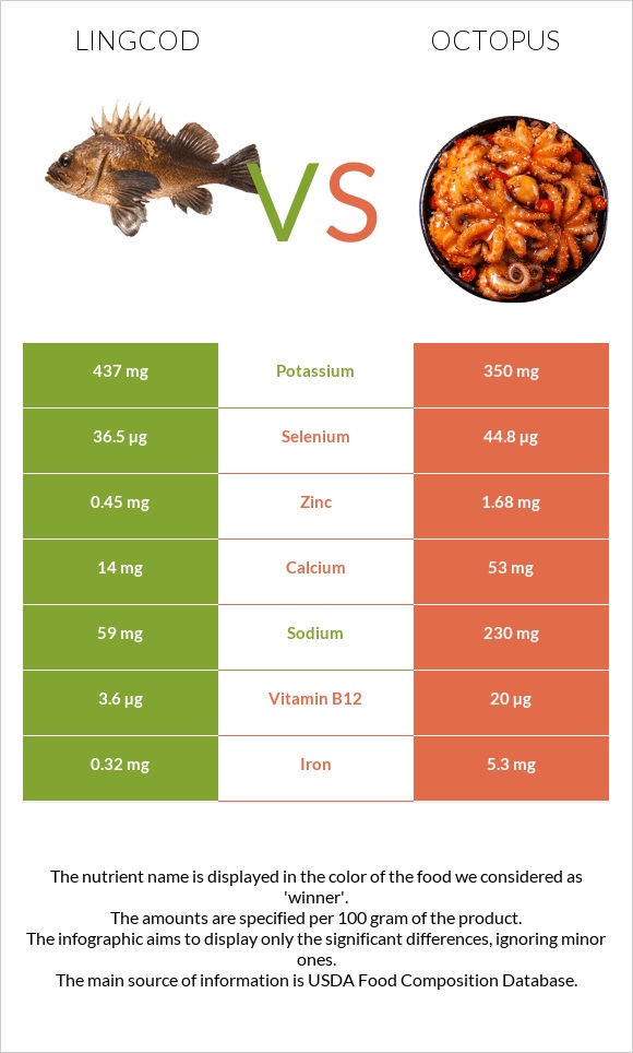 Lingcod vs Octopus infographic