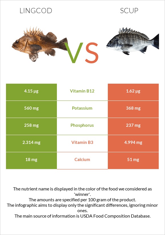 Lingcod vs Scup infographic