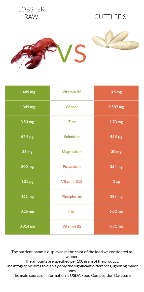 Օմարներ հում vs Cuttlefish infographic