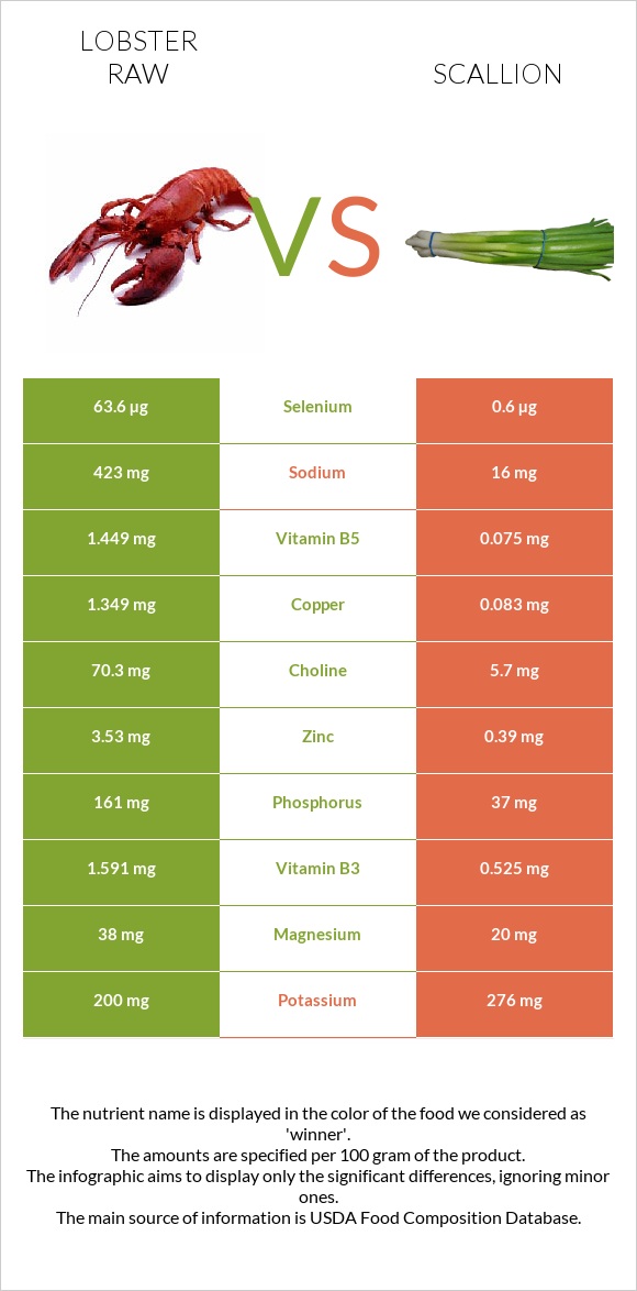 Օմարներ հում vs Կանաչ սոխ infographic