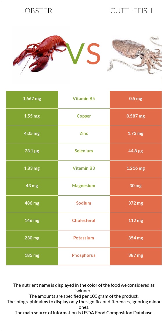 Օմարներ vs Cuttlefish infographic