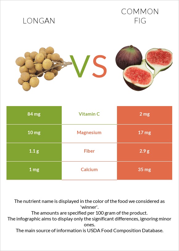 Longan vs Common fig infographic