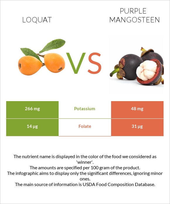 Loquat vs Purple mangosteen infographic