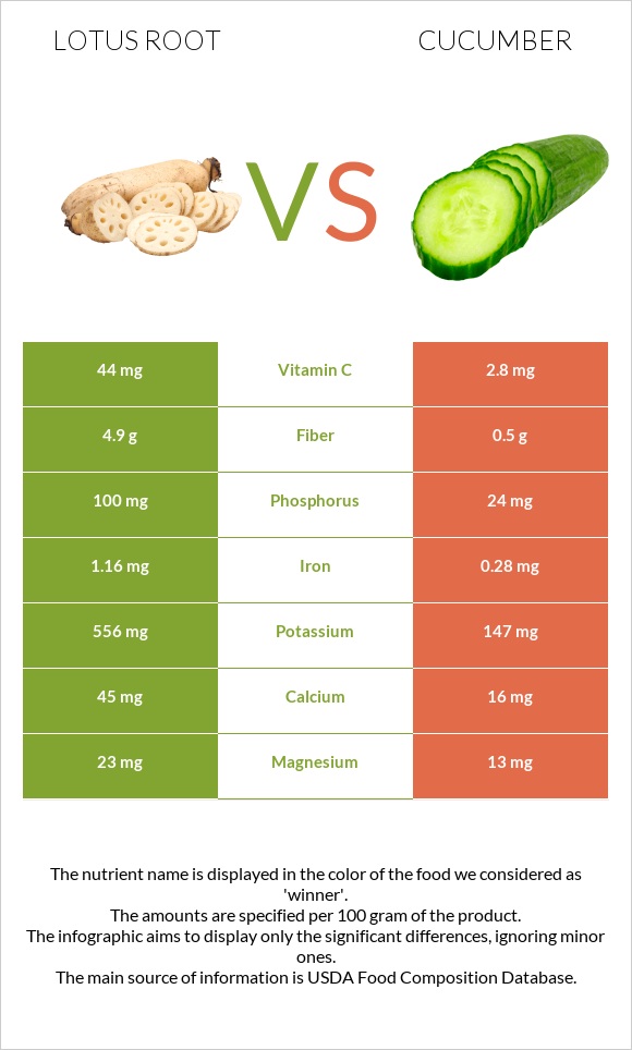 Lotus root vs Cucumber infographic