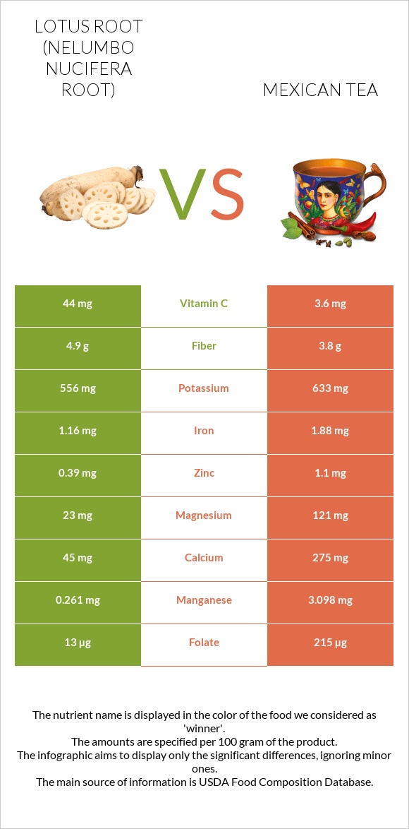 Lotus root vs Mexican tea infographic