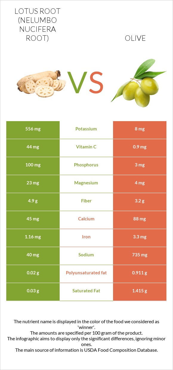 Lotus root vs Olive infographic