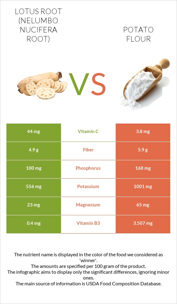 Լոտոս արմատ vs Potato flour infographic