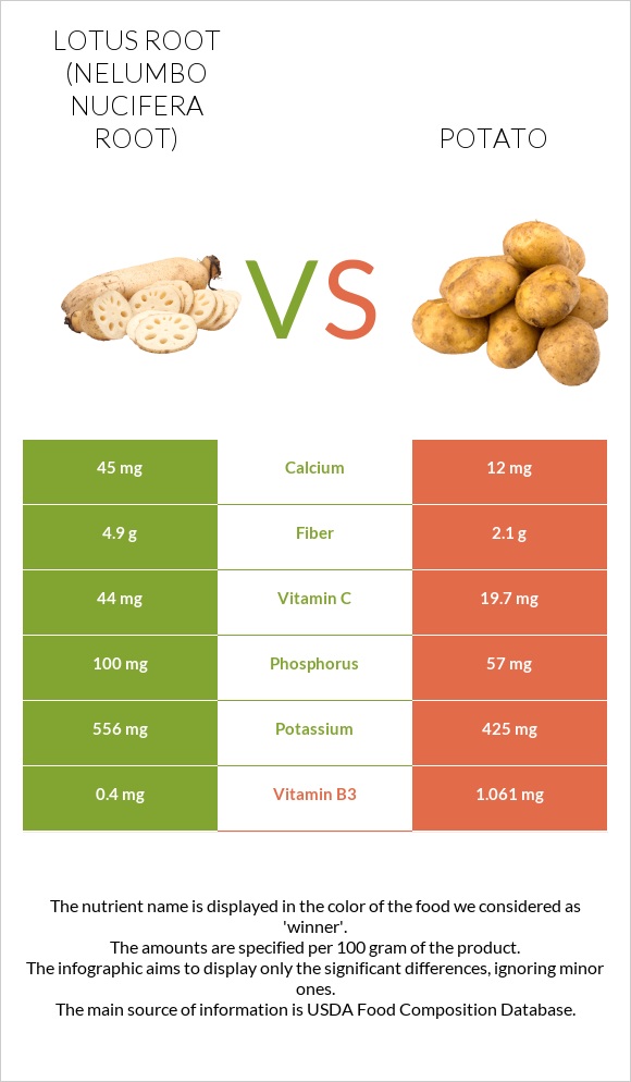 Lotus root vs Potato infographic