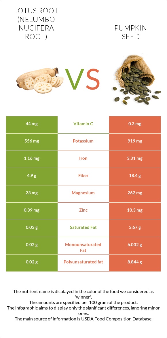 Լոտոս արմատ vs Դդմի սերմեր infographic