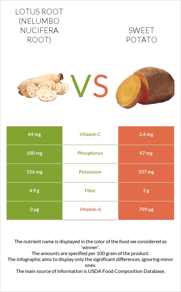 Lotus root vs Sweet potato infographic