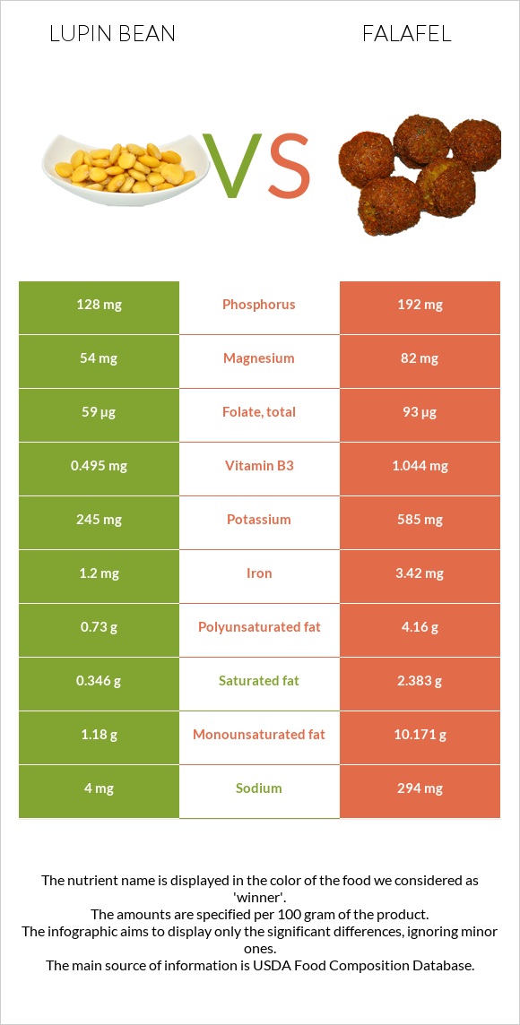 Lupin Bean vs Falafel infographic