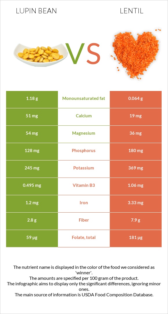 Lupin Bean vs Lentil infographic