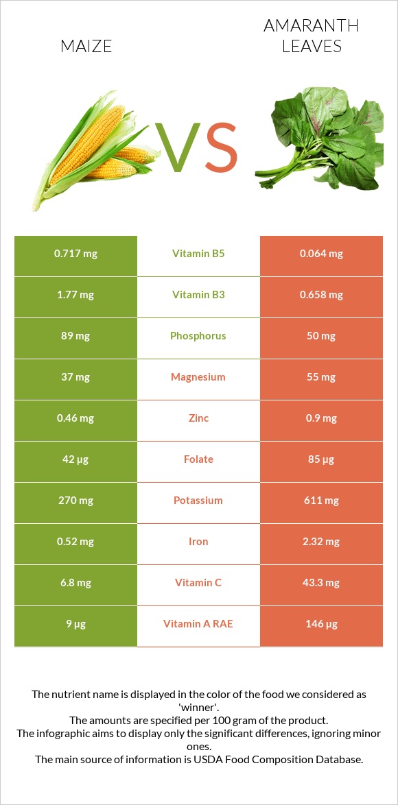 Corn vs Amaranth leaves infographic