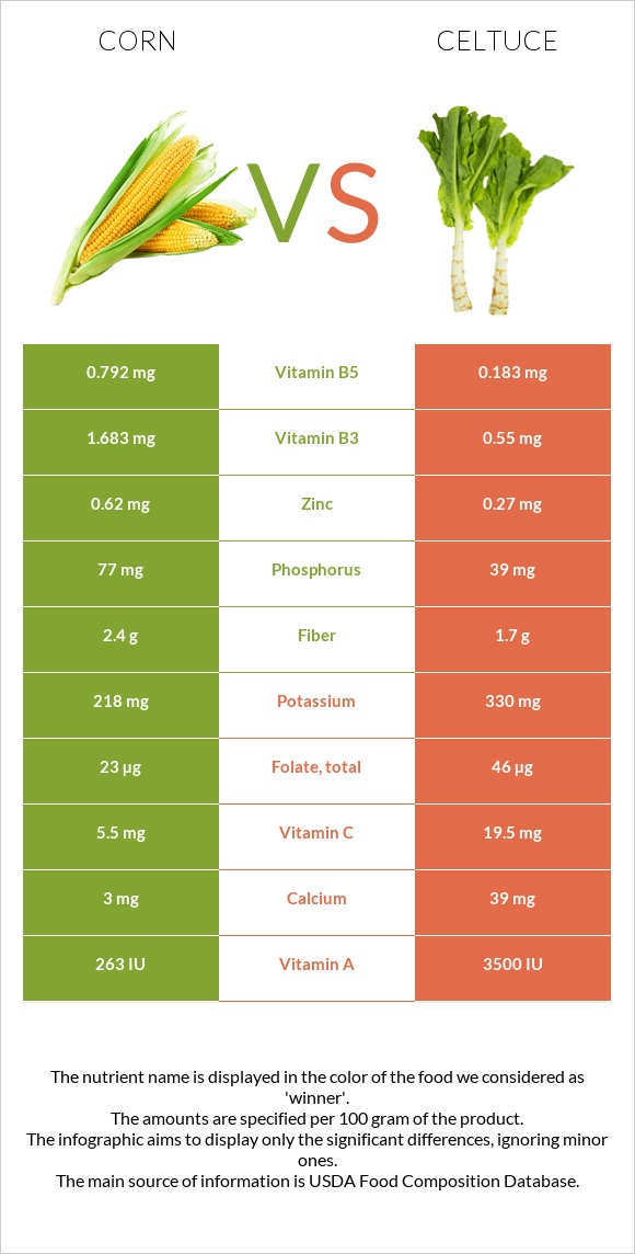 Եգիպտացորեն vs Celtuce infographic