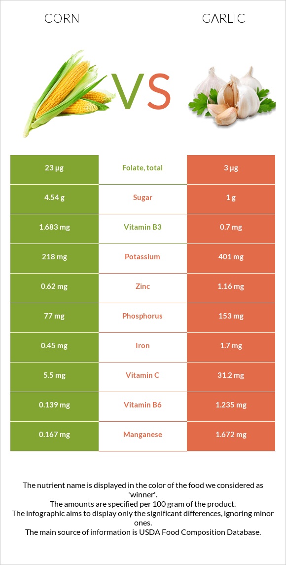 Corn vs Garlic infographic