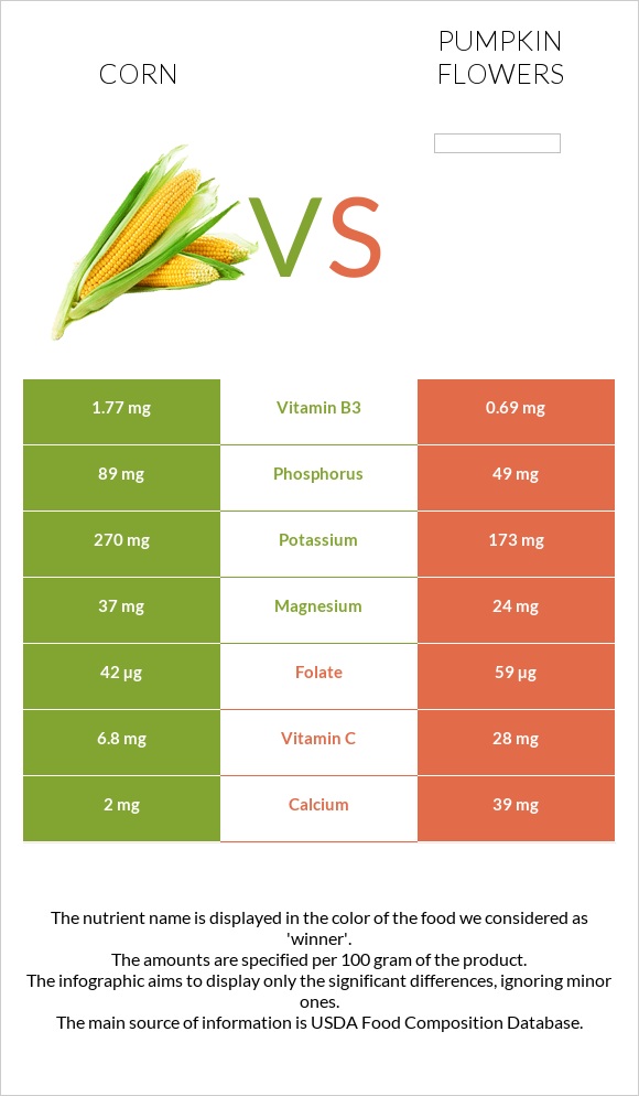 Corn vs Pumpkin flowers infographic