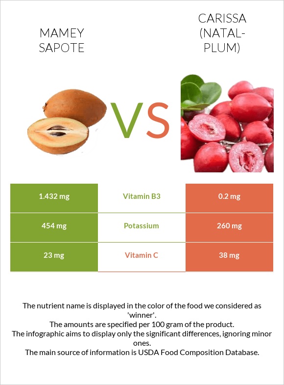 Mamey Sapote vs Carissa (natal-plum) infographic