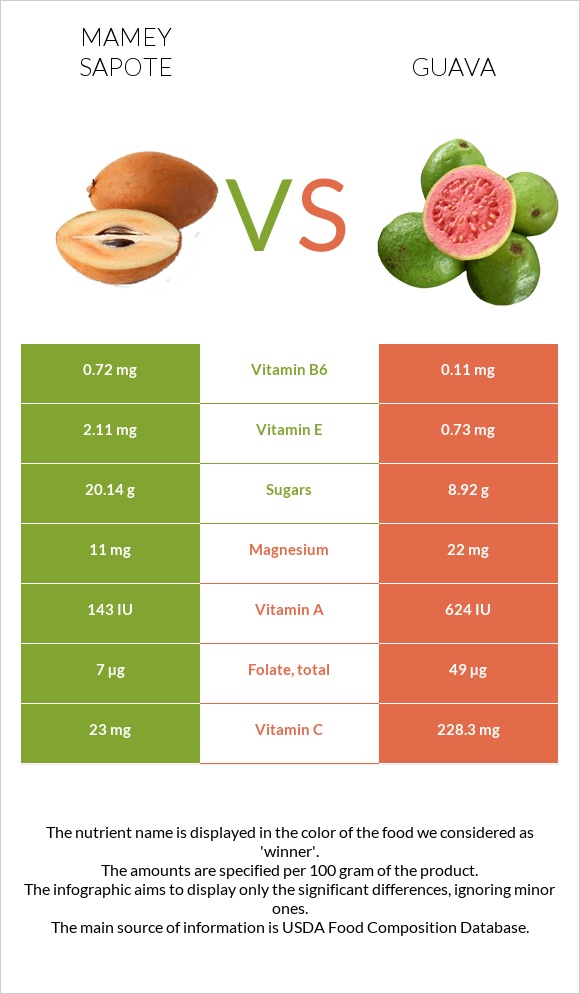 Mamey Sapote vs Guava infographic