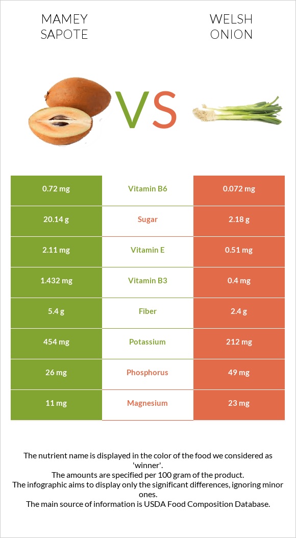 Mamey Sapote vs Welsh onion infographic