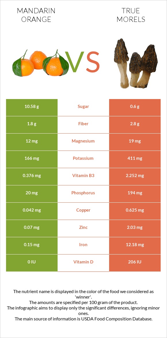 Mandarin orange vs True morels infographic