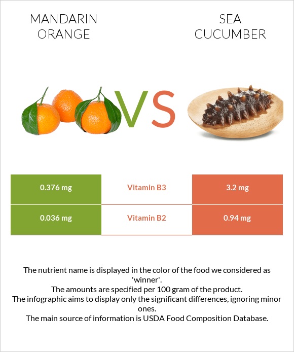 Mandarin orange vs Sea cucumber infographic