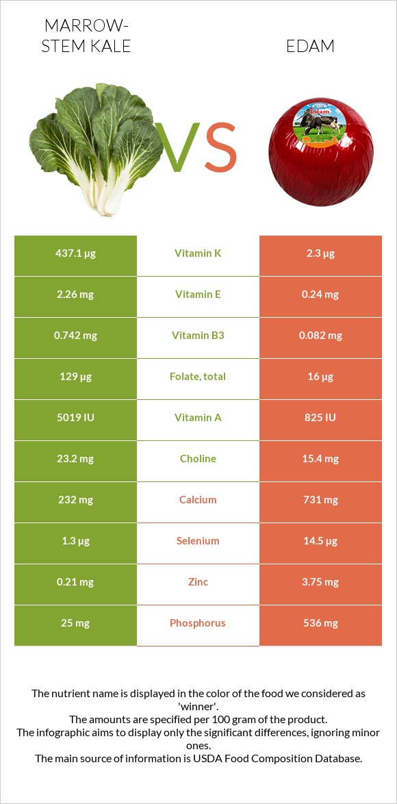 Marrow-stem Kale vs Edam infographic