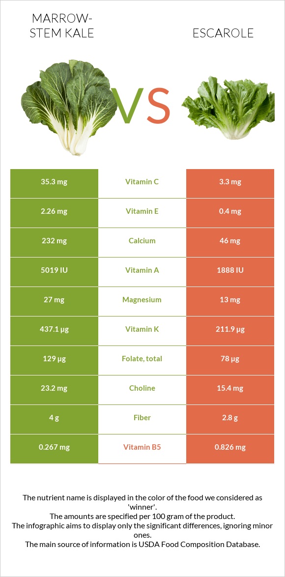 Marrow-stem Kale vs Escarole infographic