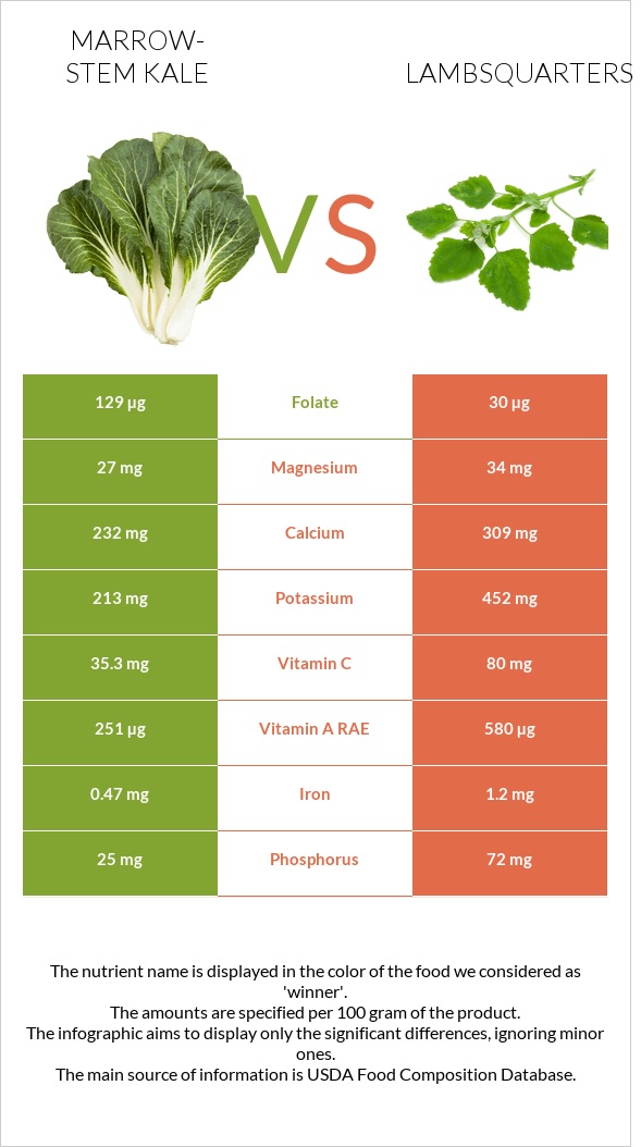 Marrow-stem Kale vs Lambsquarters infographic