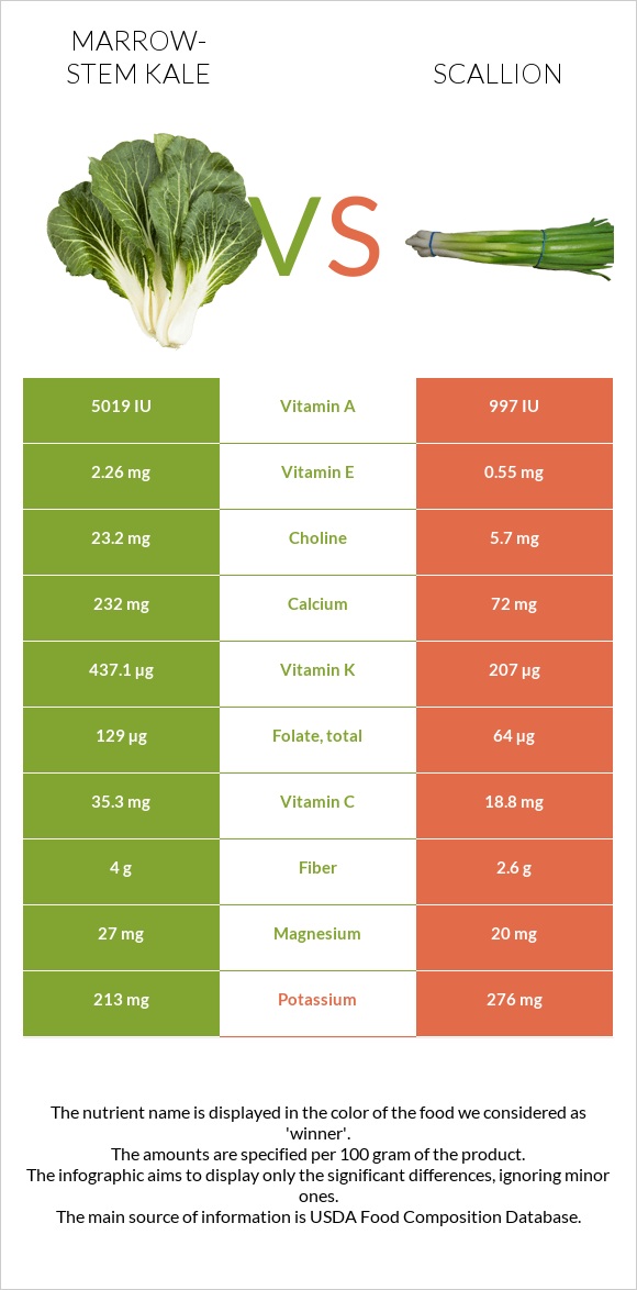 Marrow-stem Kale vs Scallion infographic