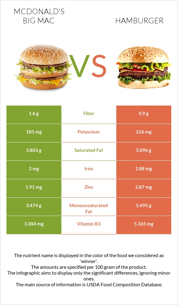 McDonald's Big Mac vs Hamburger infographic