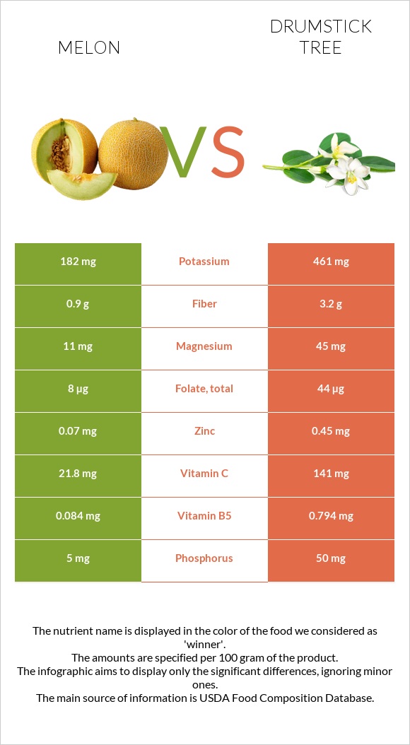 Melon vs Drumstick tree infographic