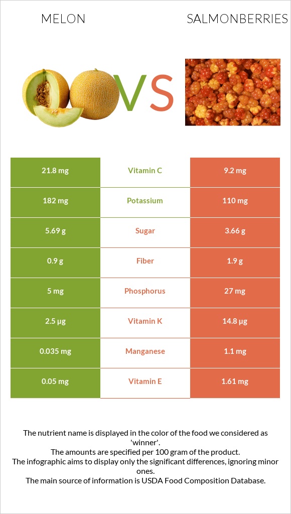 Melon vs Salmonberries infographic