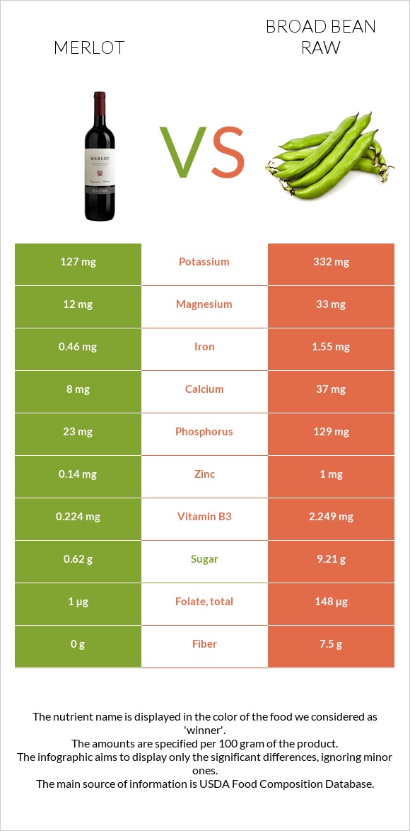 Merlot vs Broad bean raw infographic