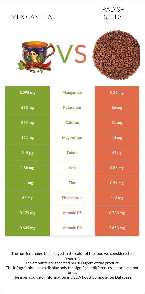 Մեքսիկական թեյ vs Radish seeds infographic