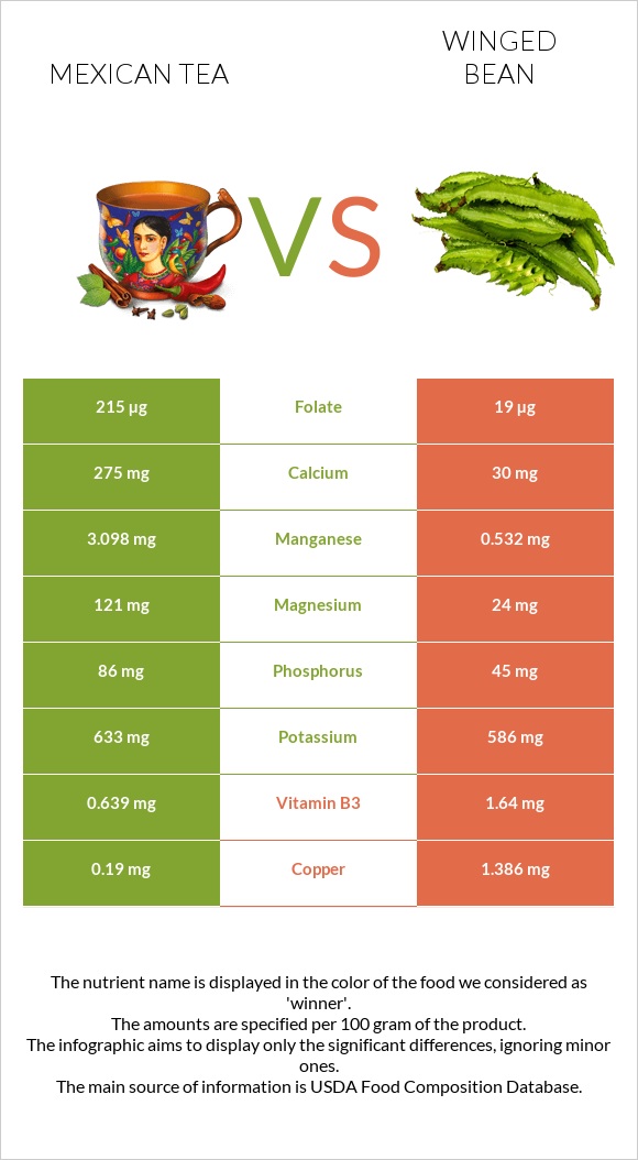 Mexican tea vs Winged bean infographic