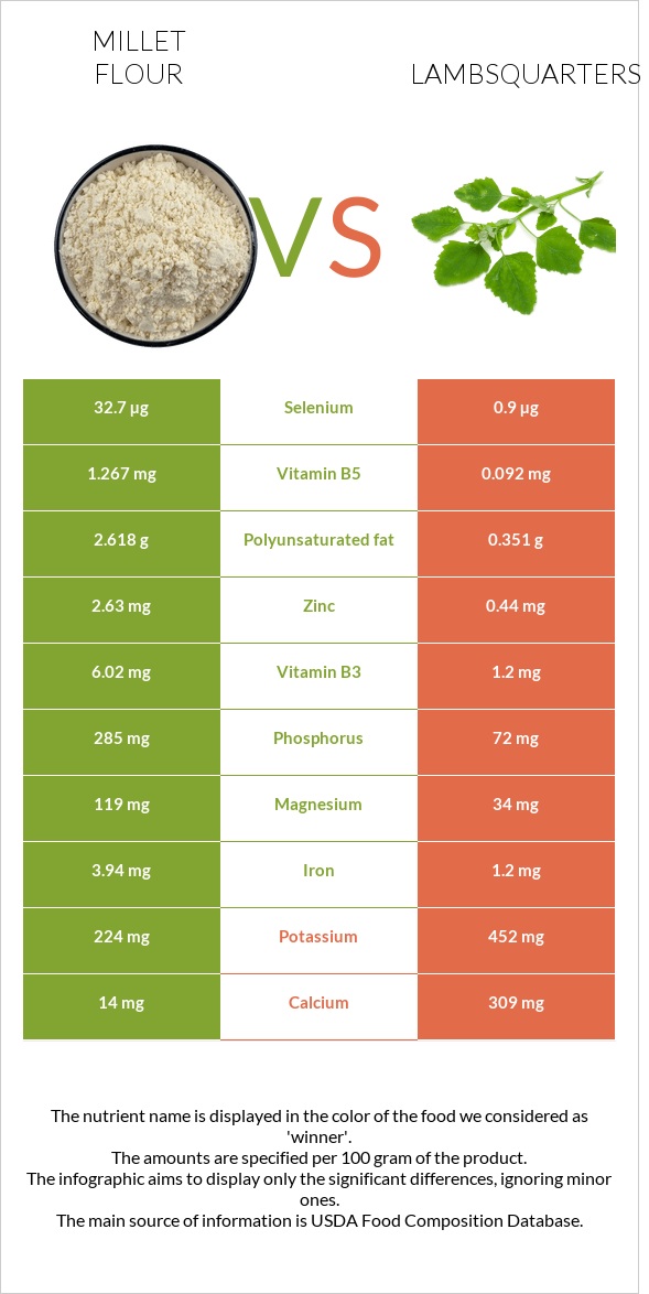 Millet flour vs Lambsquarters infographic