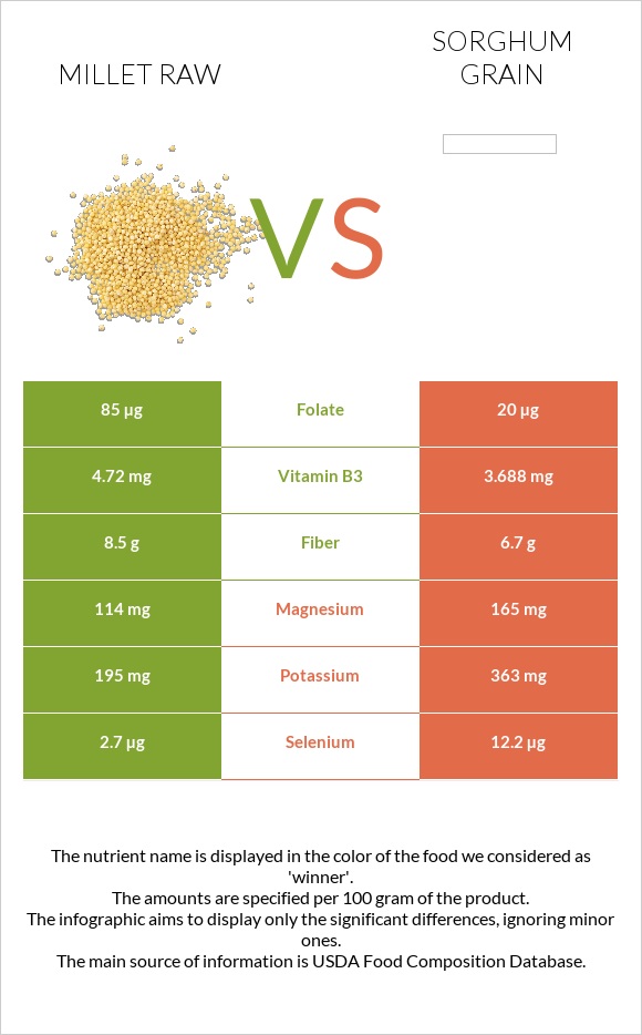 Millet raw vs Sorghum grain infographic