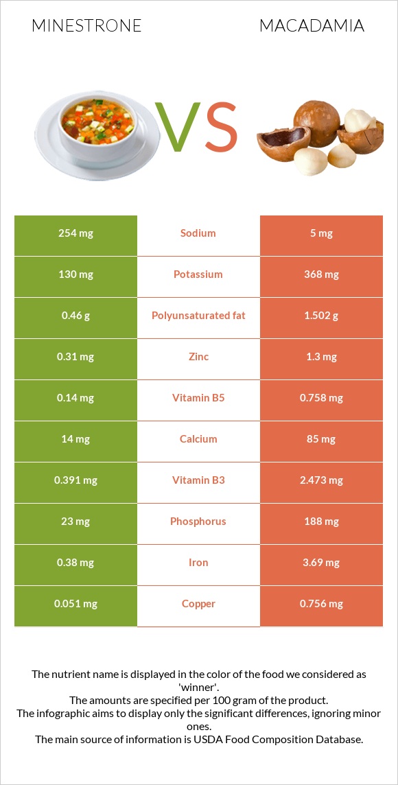 Minestrone vs Macadamia infographic