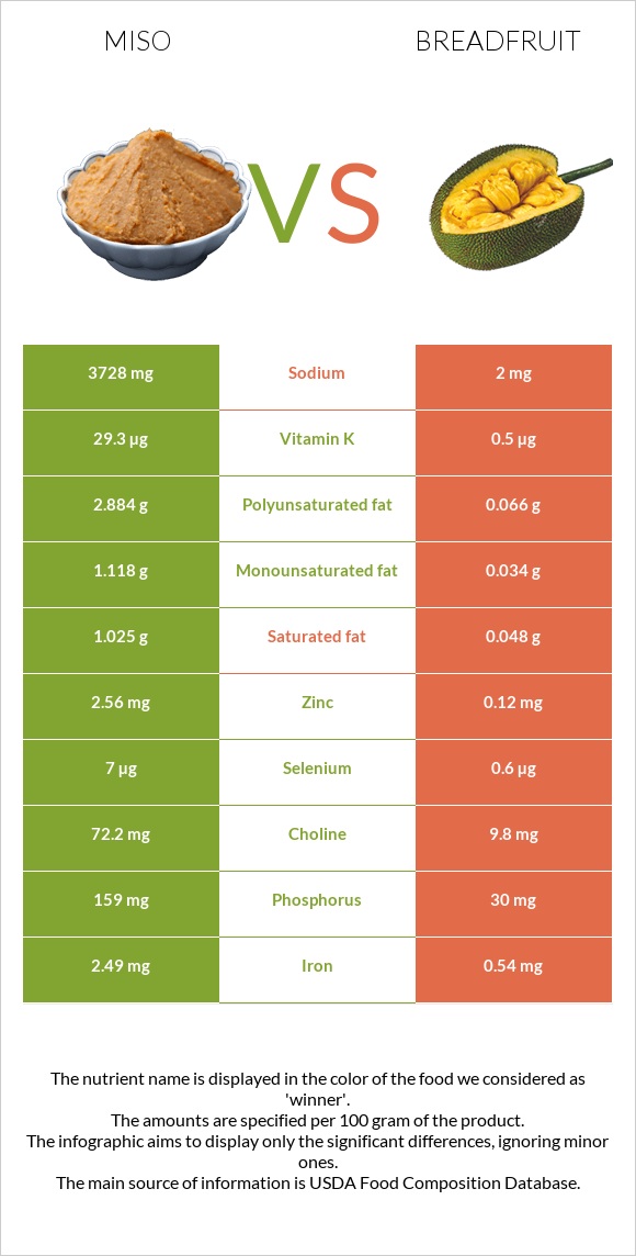 Միսո vs Հացի ծառ infographic