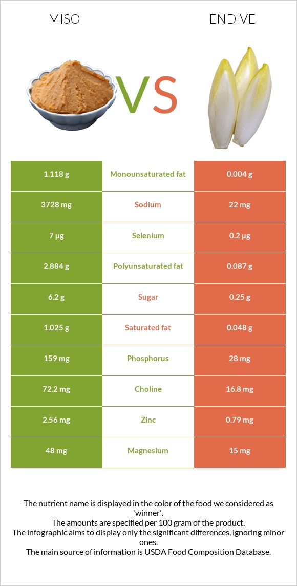 Miso vs Endive infographic