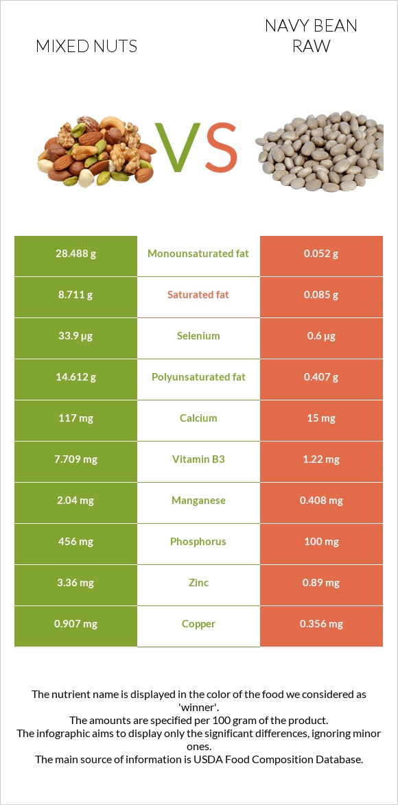 Mixed nuts vs Navy bean raw infographic