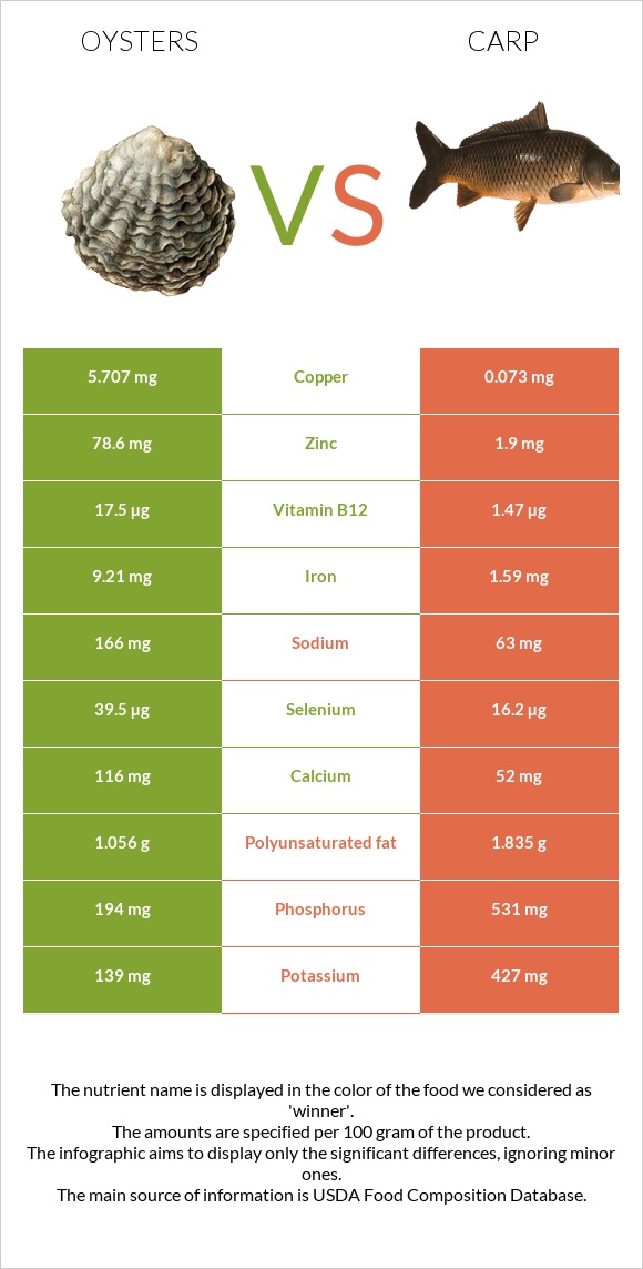 Oysters vs Carp infographic