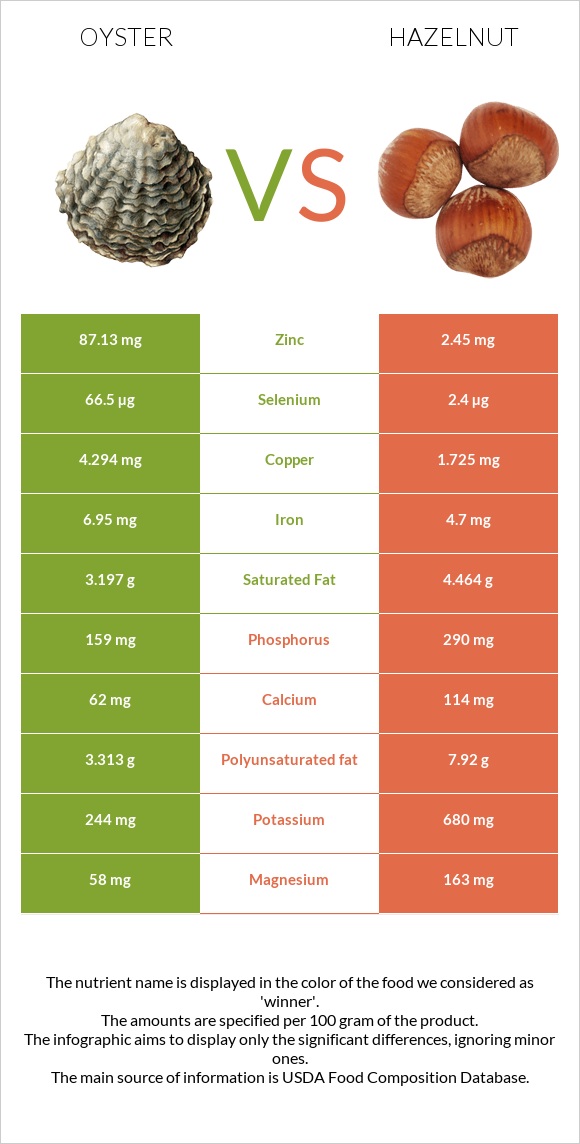 Oysters vs Hazelnut infographic