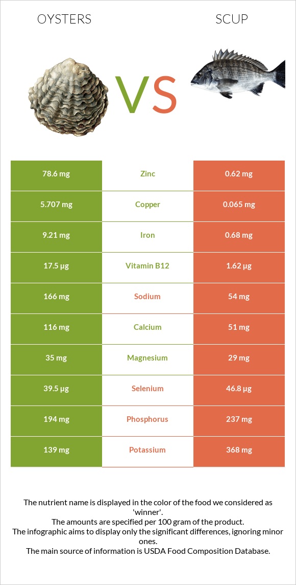 Oysters vs Scup infographic